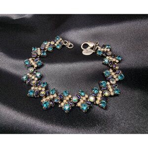 Vintage Sorrelli Crystal Floral Bracelet With Blue Purple & Yellow Stones